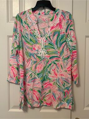 Lilly Pulitzer Kaia Knit Tunic Top Shirt Embroidered Croc My World Size Medium